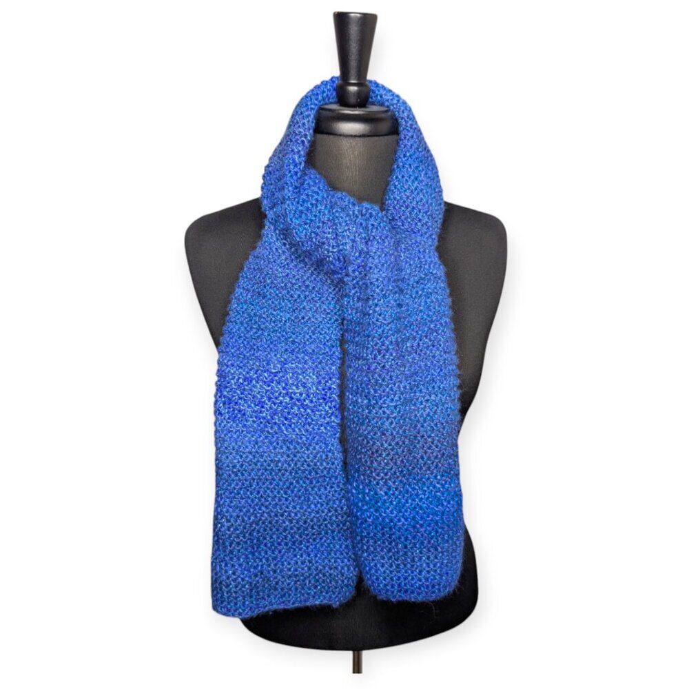 Handmade Blue Sparkly Women's Cable Knit Scarf 59" x 10"